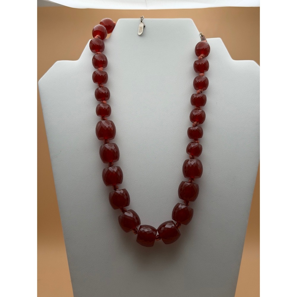 JLO Jennifer Lopez Red Faceted Chunky Bead Statement Necklace‎ Silver Tone Clasp